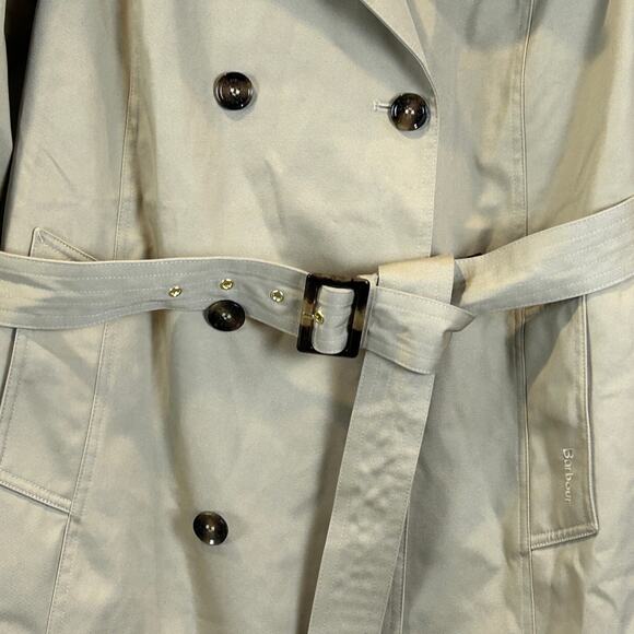 Barbour Short Greta Showerproof Trench Coat Light Fawn Women's 12 NWT Classic - Picture 8 of 16